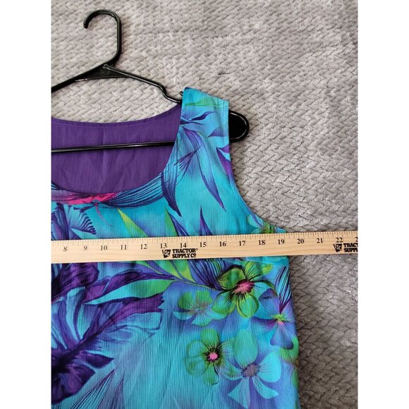 Vintage Tropical Floral Sleeveless Maxi Dress Purple Lining - Picture 3 of 10